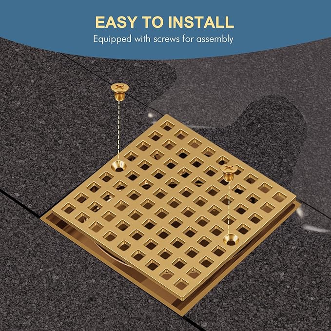 3-7/8" Champagne Bronze Shower Drain Cover - Square Floor Drain Cover Replacement - Hair Catcher/Drain Strainer for Bathrooms, Showers, and Sinks - SUS304 Stainless Steel & CUPC Certified