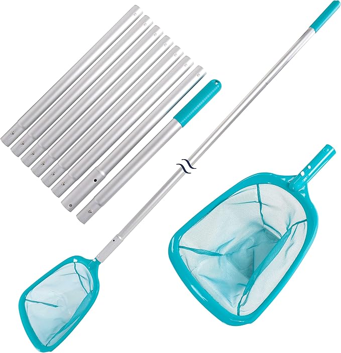 U.S. Pool Supply 11.5 Foot Swimming Pool Leaf Skimmer Net with Telescopic Aluminum Pole, 8 Sections - 6" Deep Ultra Fine Mesh Netting Basket, Remove Finest Debris, Adjustable Length, Clean Spas, Ponds