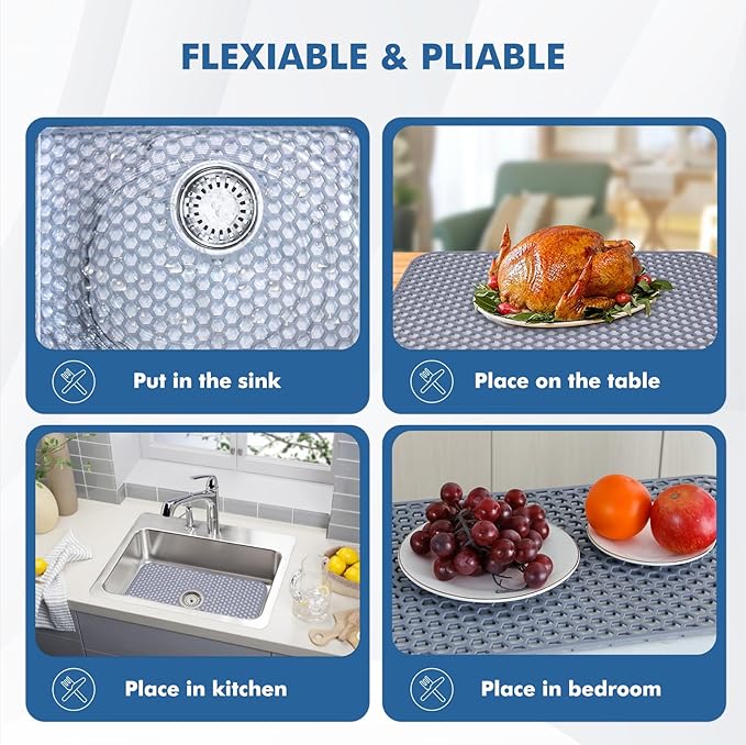 Silicone Sink Mat - Protectors for Kitchen Sink with Center Drain, 26"x 14" Kitchen Grid Accessory, Non-Slip Heat-Resistant Mat for Bottom of Farmhouse Porcelain Stainless Steel (Center Hole)