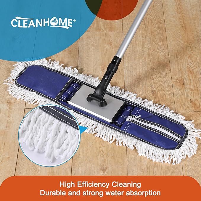 24" Commercial Dust Mop for Floor Cleaning, Heavy Duty Duster Floor Mop with 59” Extendable Long Handle,Hotel Gym Garage Hospital Household Cleaning Supplies for Hardwood,Marble Floors,Blue