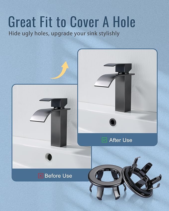 ARCORA Bathroom Sink Overflow Ring: 2 Pack Solid Brass Bathroom Vessel Sink Overflow Cover Basin Trim Ring Hole Insert Caps Black Stainless