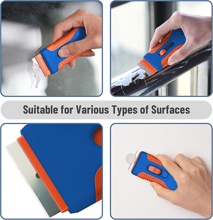 Bates- Razor Blade Scraper Tool, 2 Pack, 30 Extra Steel Blades, Anti-Slip Ergonomic Handle Design, Razor Scraper Set for Cleaning Window, Paint, Oven, Glass, Stove