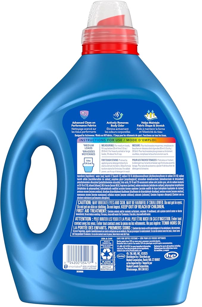 Persil Activewear Clean Laundry Detergent Liquid, 82.5 Fl Oz, 82 Loads, Ultra Concentrated Laundry Soap, Helps Fight Stains & Odor, HE Safe