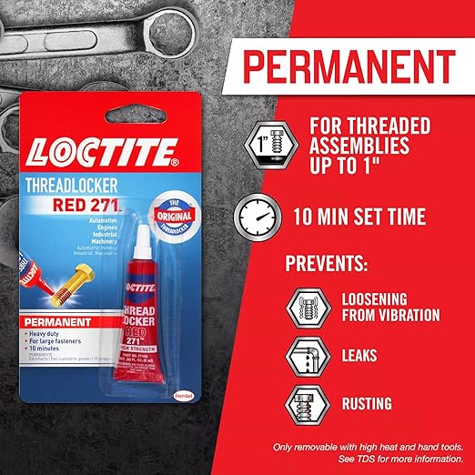 Loctite Threadlocker Red 271 Red, 0.2 fl oz, 12, Tube