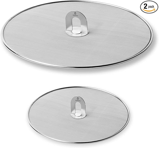 Homestia Splatter Screen for Kitchen, Stainless Steel Fine Mesh Splatter Screen for Frying Pan, 10, 13 Inch Grease Splatter Guard with Fold Flat Knob (2 Pieces)