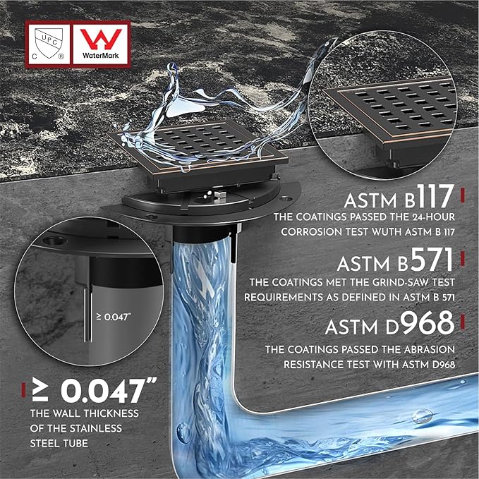 WEBANG 4 Inch Square Shower Floor Drain with Flange,Quadrato Pattern Grate Removable,Food-Grade SUS 304 Stainless Steel,Watermark&CUPC Certified,Oil Rubbed Bronze