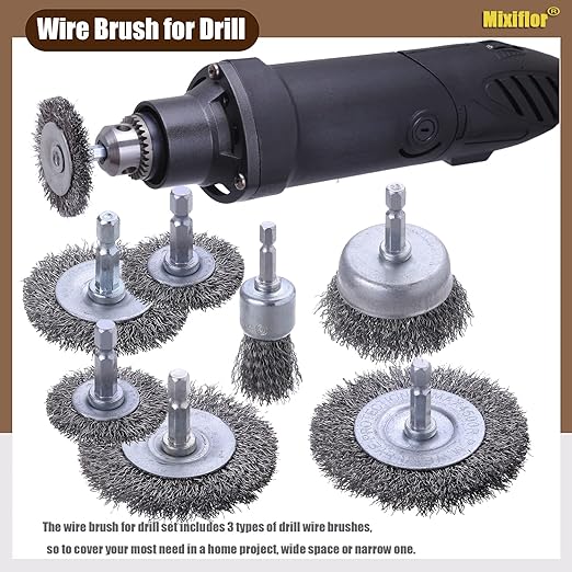 Wire Brush for Drill, 8 Pcs Professional Carbon Steel Wire Wheel, Abrasive Cup Brush 1/4 Inch Hex Shank - Cleaning Rust Attachments