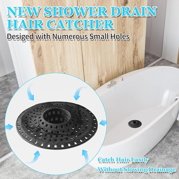 Aluvor Shower Hair Drain Catcher, Silicone Bathtub Drain Hair Catcher Strainer, All-in-one Tub Hair Catcher Drain Protector for 1.48'' to 1.76'' Regular Drains, 3PCS/Black