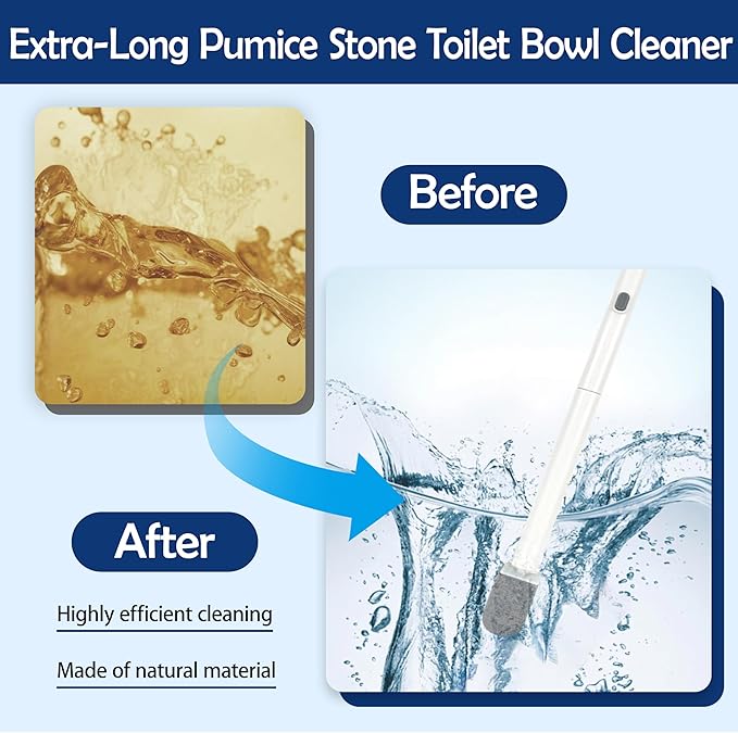 Pumice Stone Toilet Bowl Cleaner with 20" Ultra Long Handle, Push-Button Replaceable Head Hard Water Ring Stain Remover for Bathroom, Bathtub, Pool, Kitchen Sink Cleaning, 3 Pack (gray)