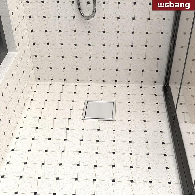 WEBANG 6 Inch Square Shower Drain Brushed Floor Drain with Flange Reversible 2-in-1 Cover Tile Insert Grate Removable SUS304 Stainless Steel CUPC Certified Brushed