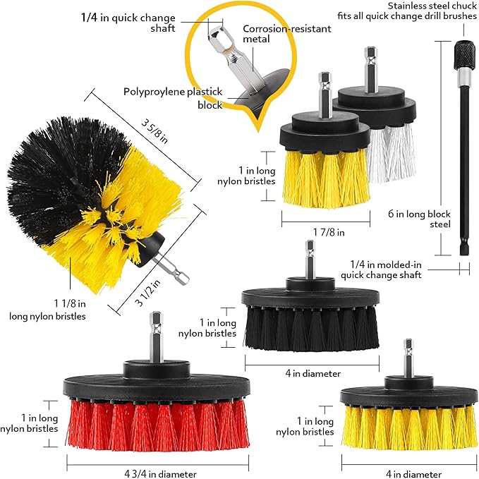 Drill Brush Attachments 20 PCS Scrub Pads & Sponge Power Scrubber Brush with Extend Long Rod All Purpose for Grout, Bathroom Surface, Sinks, Corner, Car Detailing, Carpet, Floor, Laundry Room Cleaning