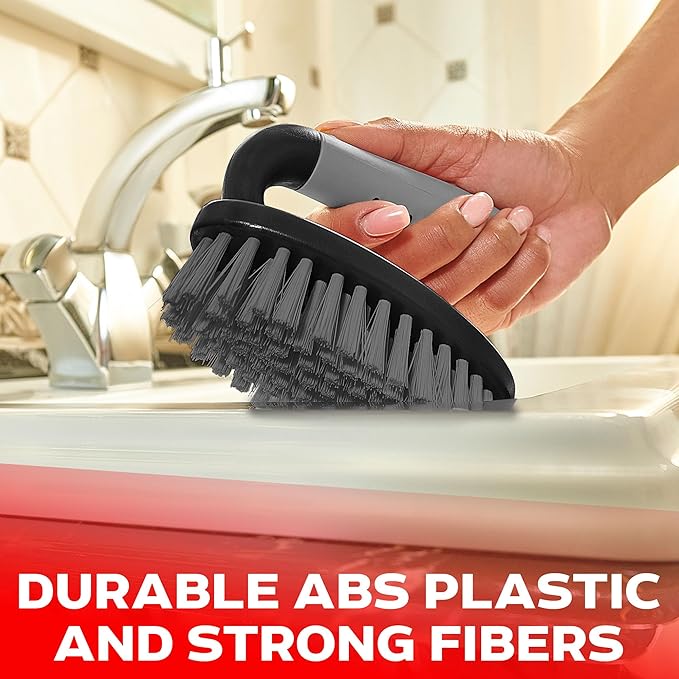 Scrub Brush Set of 6 pcs - Cleaning Shower Scrubbers with Squeegee for Shower Glass and Adhesive Wall Hooks Including Grout Cleaner Brush, Scrub Brushes for Cleaning Bathroom, Shower, Tile, Bathtub