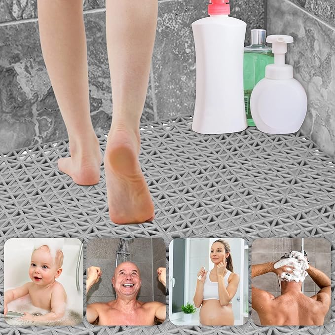 ToLanbbt Modular Interlocking Cushion 8P 11.8" x 11.8" Interlocking Rubber Floor Drain Holes Non-Slip Splicing Drainage Mats for Deck, Shower, Kitchen, Drain Pool, Sauna Bath, Indoor Outdoor (Grey)