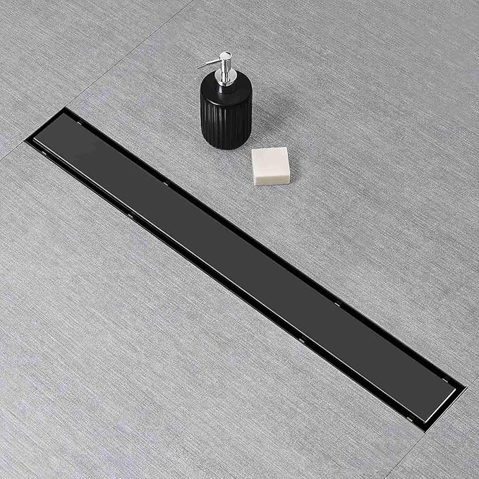 SaniteModar Linear Shower Drain, Black Shower Drain 40 inch with Flat and Tile Insert 2 in 1 Panel, 304 Stainless Steel Black Linear Floor Drain with Hair Strainer and Leveling feet