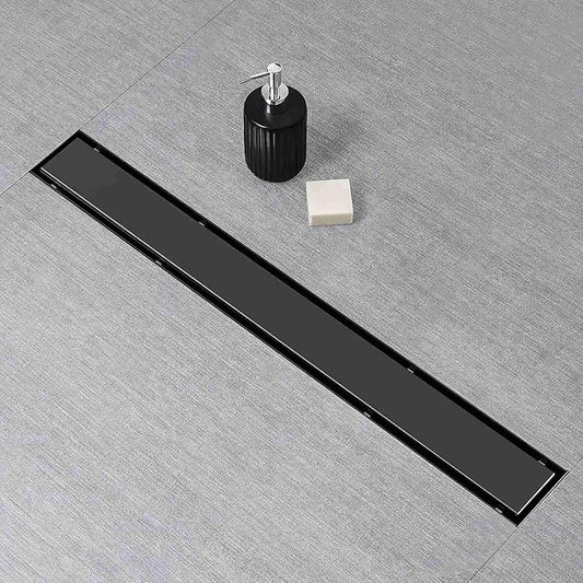 SaniteModar Linear Shower Drain,Black Shower Drain 28 inch with Flat & Tile Insert 2 in 1 Panel, with Hair Strainer and Leveling Feet