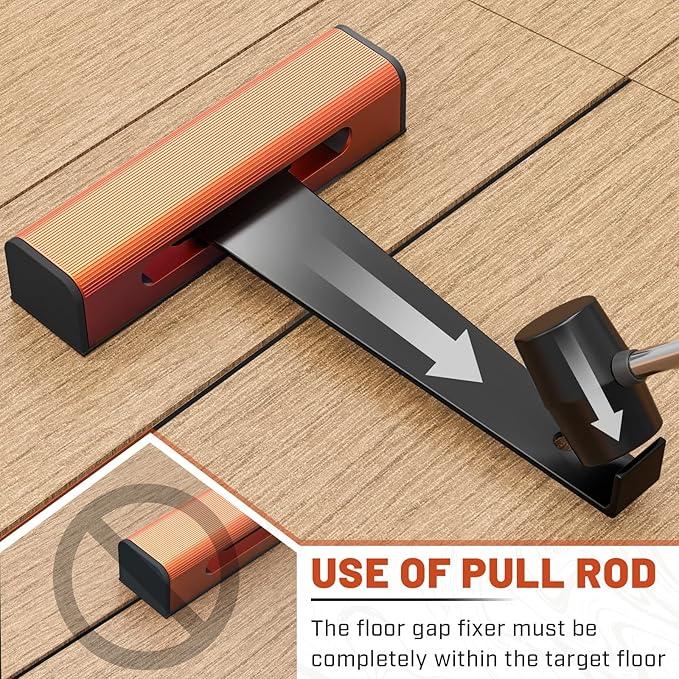 Floor Gap Fixer Tool for Laminate Floor Gap Repair, with Suction Cup, Rubber Mallet Hammer, Pull Rod, Replaceable Sticky Pad and Replaceable End Cap