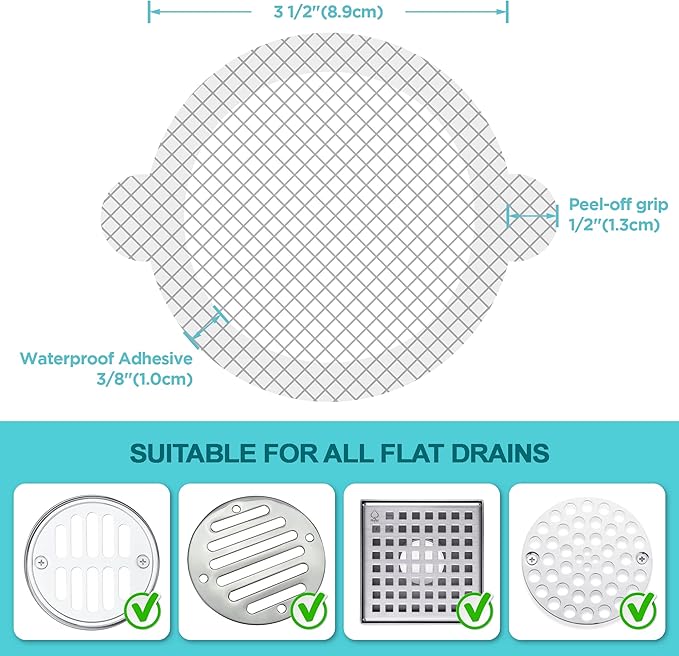 100 Pack Disposable Shower Drain Hair Catcher Mesh Stickers - Peel & Stick Drain Strainers to Prevent Clogs, Strong Waterproof Adhesive, Mess-Free Disposable Drain Covers for Shower & Bathtub