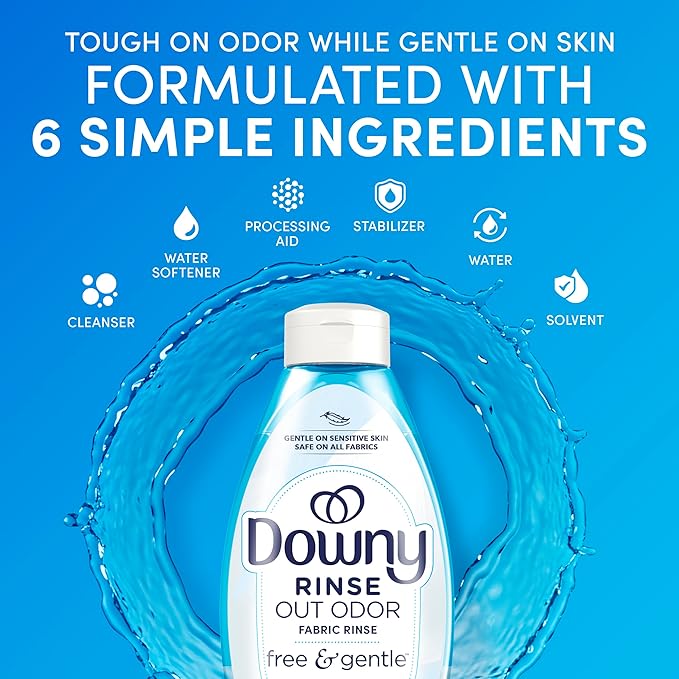 Downy Free & Gentle Rinse Laundry Odor Remover, Scent Free, 48 FL OZ, Gentle on skin, No dyes or heavy perfumes, Fabric Softener and Laundry Odor Removal Rinse