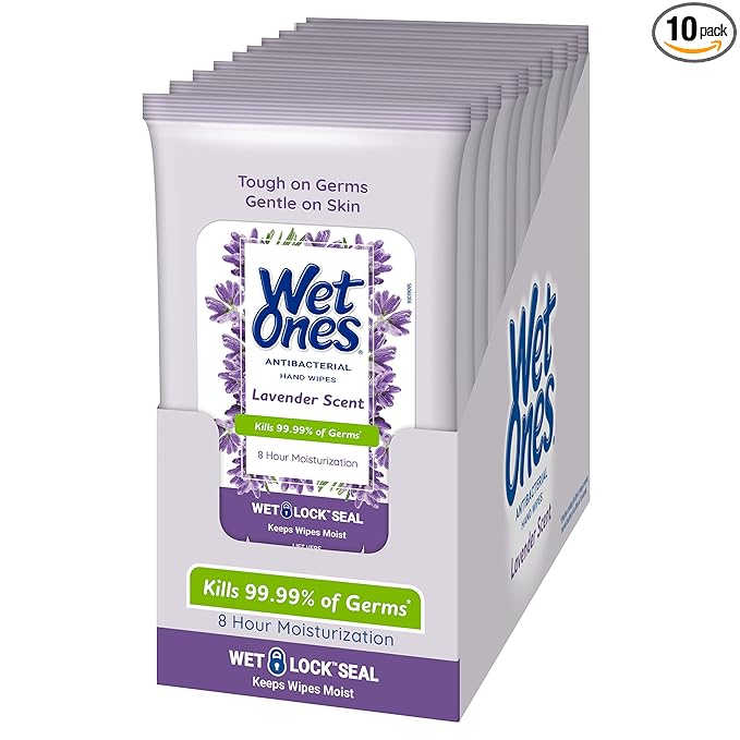 Wet Ones Antibacterial Lavender Hand Wipes | Travel Wipes Case, Moisturizing | 20 ct. Travel Size Wipes (10 pack)