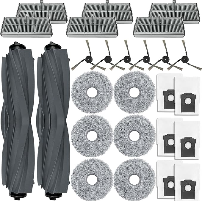 Accessories Replacement Parts compatible with Dreame X40 Ultra/ L40 Ultra MOVA P10 Pro/ P50 Pro ultra Robot Vacuum Cleaner, 2 Rubber Main Brush, 6 Filters, 6 Dust Bags, 6 Mop Pads, 6 Side Brushes
