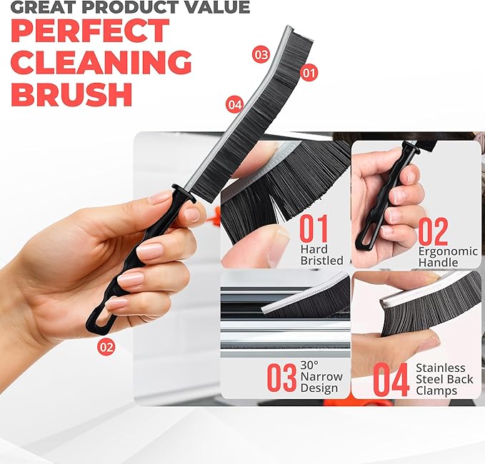 Scurvy Crevice Cleaning Brush, Multi-Purpse Hard Bristle Grout Brush for Cleaning Bathroom, Kitchen, Tiles, Corners, Teapot, Bottle, Tight Spaces & More - (9PCS)