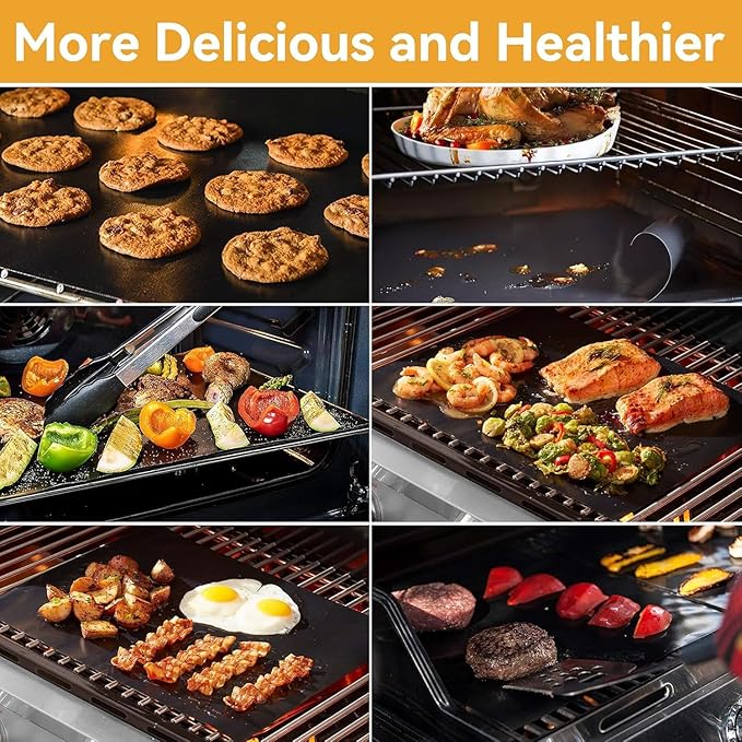 Grill Mats for Outdoor Grill - Dailyart Set of 10 BBQ Grill Mat Non-Stick Grill Sheets Teflon Grilling Accessories BBQ Accessories Reusable, Works on Gas, Charcoal, Electric Grill 15.75 x 13-Inch