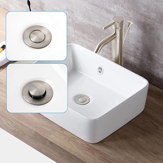 Bathroom Sink Drain with Overflow, 2 Pack Push and Seal Pop Up Drain Stopper with Lift Rod for Bathroom Lavatory Vanity Vessel, Compatible with Moen, American Standard Hole, Brushed Nickel
