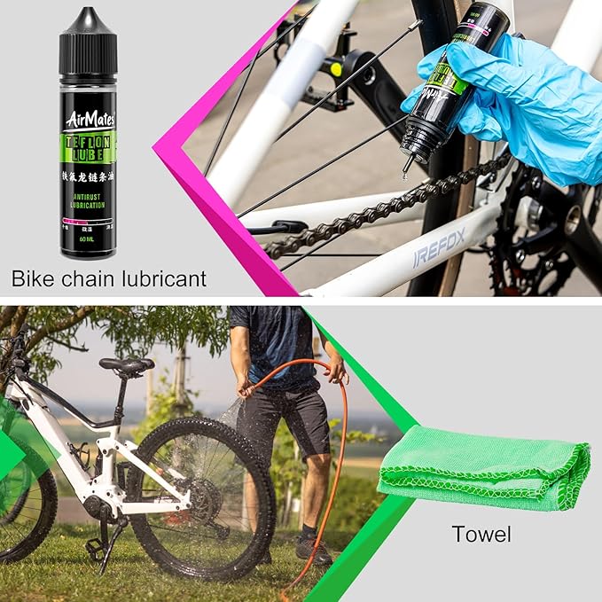 Bike Chain Cleaning Kit: Including Bicycle Chain Cleaner Degreaser, Cycling Chain Lube, Cleaner Brush Tool and Gloves Suitable for MTB Ebike Road Bike and Trail Bikes