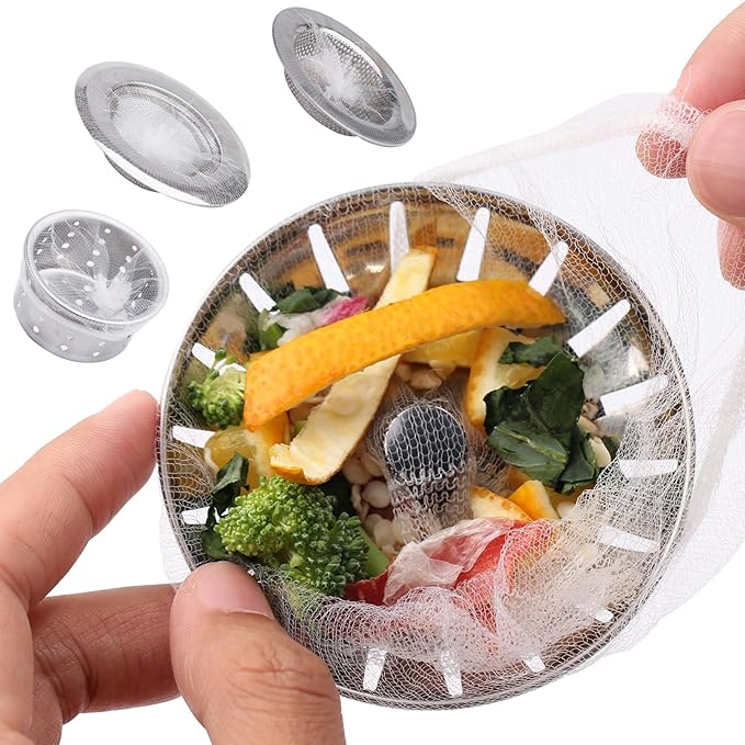 400 PCS Disposable Mesh Sink Strainer Bags, Kitchen Sink Strainer Mesh Bag, Kitchen Sink Drain Strainer, Scalability, Non-Clog, Keep Your Sewer Lines and Garbage Disposal Safe