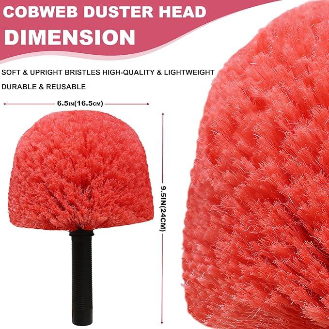 2 Pack Twist-On Cobweb Duster Head Brush - Indoor & Outdoor Spider Web Cleaning Solution - Fits Standard Acme Threaded Poles - Durable & Versatile Spider Web Corner Cleaner Head Only - Red