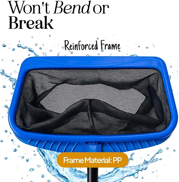 Pool Skimmer Net for Cleaning – Heavy Duty Deep Mesh Pool Net Skimmer - Fine Leaf Rake Net for Swimming Pools, Ponds - Strong Frame - Fits Standard Pool Poles (Net Only, No Pole) - Blue