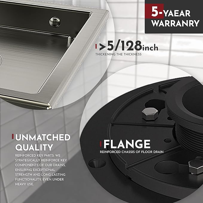 WEBANG 4 Inch Square Shower Drain Nickel Floor Drain with Flange Reversible 2-in-1 Cover Tile Insert Grate Removable SUS304 Stainless Steel CUPC Certified Brushed Nickel