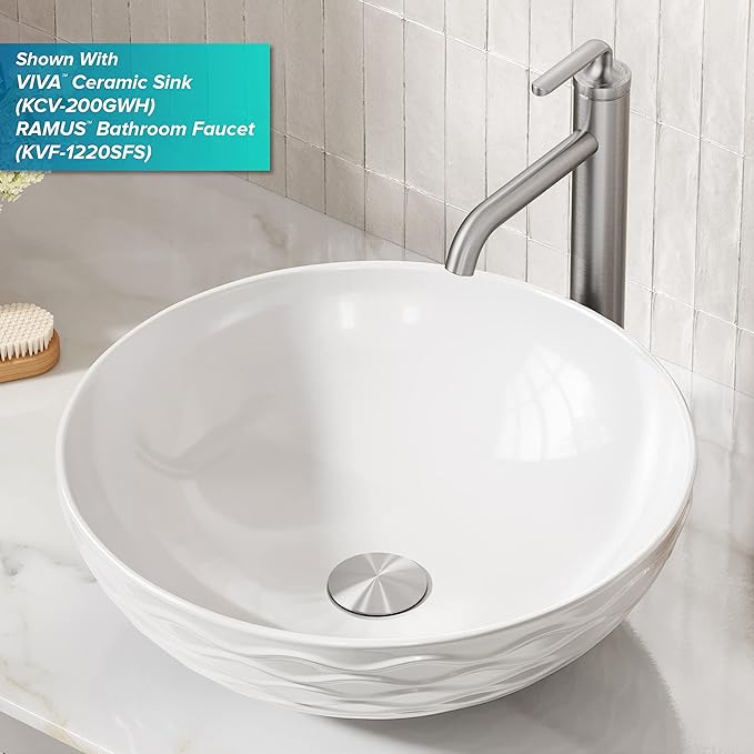 KRAUS Bathroom Sink Pop-Up Drain Assembly in Satin Nickel for Vessel Sinks and Sinks without Overflow, with Extended Thread for Thicker Countertops, PU-L10SN