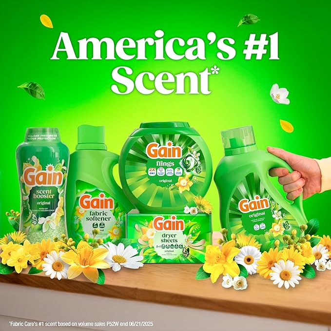 Gain Liquid Laundry Detergent, Original Scent, Freshness + Odor Fighting, High Efficiency Washing Machine Liquid Cleaning Soap, 60 fl oz, Pack of 2 (Packaging May Vary)