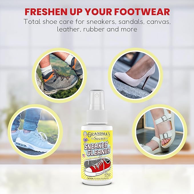 Grandma's Secret Shoe Cleaner - Stain Remover Spray for Rubber, Canvas and Leather - Removes Dirt, Grime and Grass - Sneakers Cleaner for Outdoor Shoes, Slippers and Moccasins 8 oz
