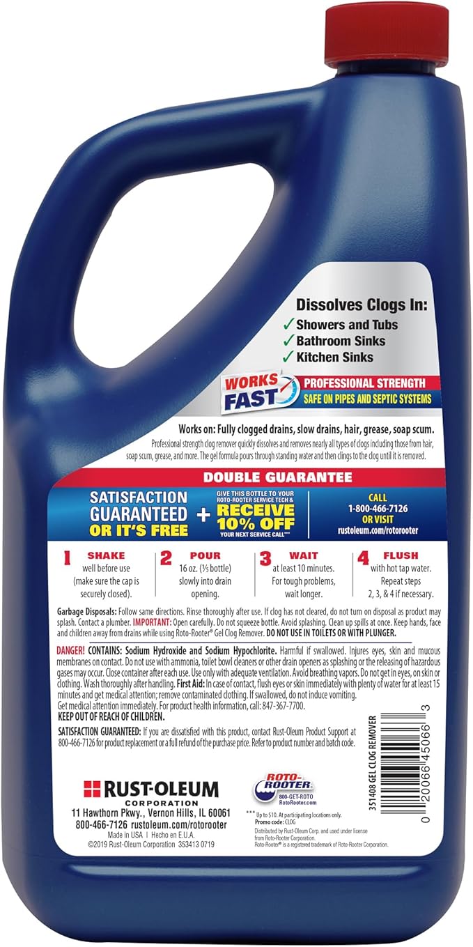Roto-Rooter 351408 Gel Clog Remover Drain Cleaner, 80 oz
