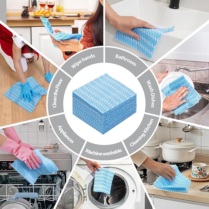 Disposable Dish Cloths,Multi use Reusable Cleaning Cloth,Machine Washable J Cloth,Heavy Duty Handy Cleaning Wipes 11.8" X 19.6" (100 Count)