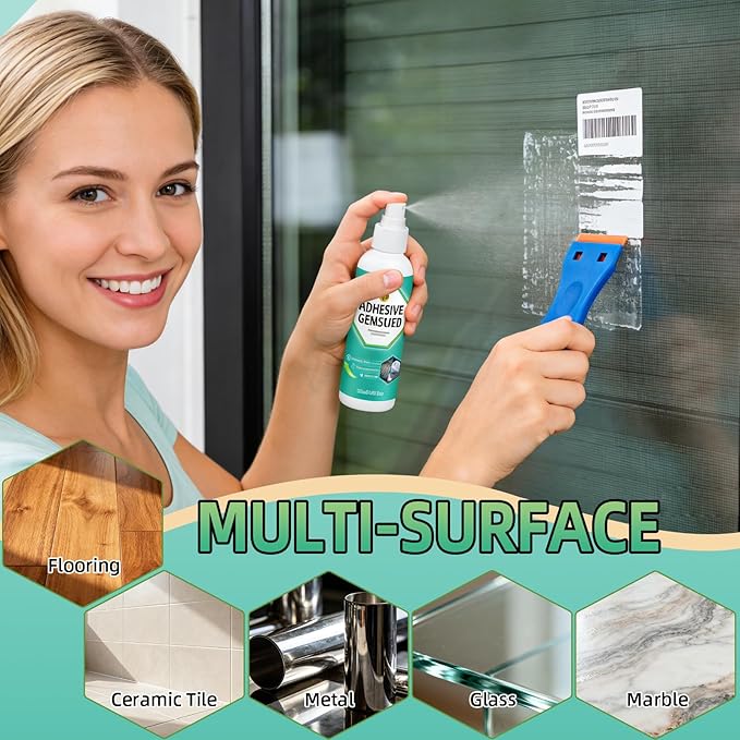 Halldeli Adhesive Remover Kit, Sticker Remover Spray for Cars, Floor, Windows, Surface-Safe Glue Remover with Plastic Scraper – Quickly Removes Decals, Tape Residue, Gum, Tar and Grease