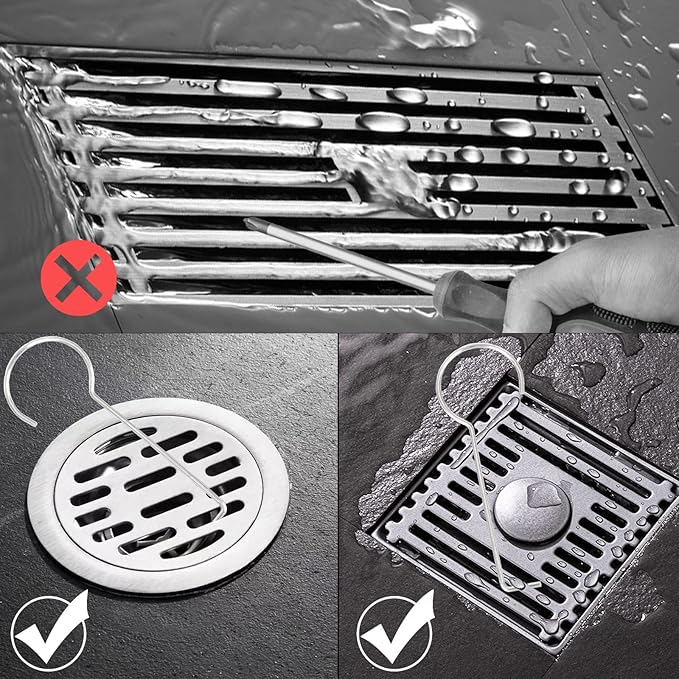 2 Pcs Drain Key Stainless Steel Drain Grate Puller Lift Out Key Drain Grate Lifting Hook for Shower Drain Cleaning, 2.5 mm / 0.1 Inch Thick, No Easily Bend