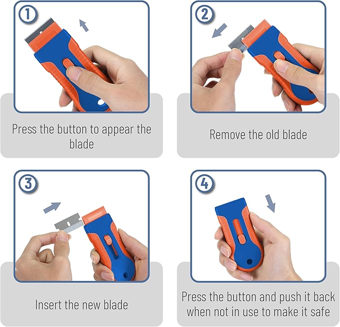 Bates- Razor Blade Scraper Tool, 2 Pack, 30 Extra Steel Blades, Anti-Slip Ergonomic Handle Design, Razor Scraper Set for Cleaning Window, Paint, Oven, Glass, Stove