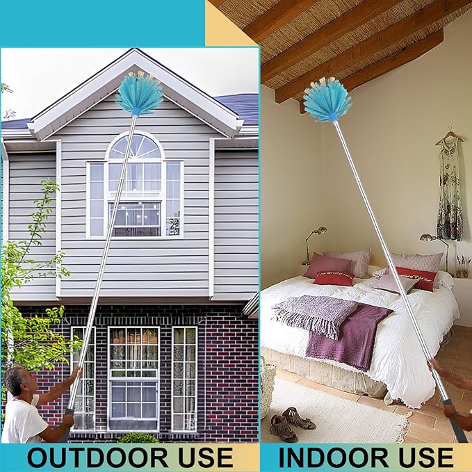 Cobweb Duster with Extension Pole，Medium Stiff Bristles Cobweb Duster Head ，Adjustable from 28 to 56 inches Long Duster for High Ceilings, Suitable for Ceilings, Walls, Indoor Outdoor Environments