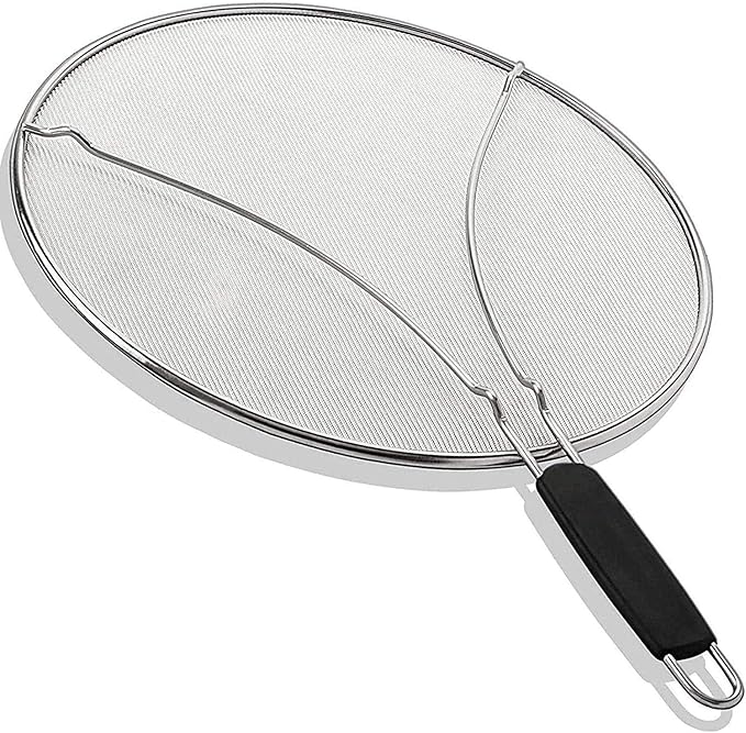 13" Grease Splatter Screen for Cooking | Stainless Steel Oil Splatter Guard and Ultra-Fine Mesh Protects Skin from Burns | TPR Tight-Grip Handle (Black)