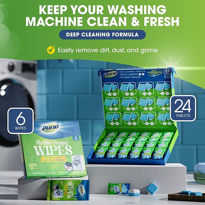 Washing Machine Cleaner Tablets 24-Ct Deep Cleaning Formula Washer Machine Cleaner Top Load & Front Load Standard & HE Washers