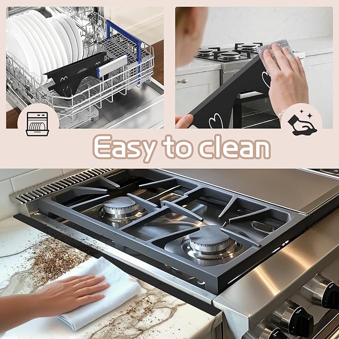 Stainless Steel Stove Gap Covers, Stove Gap Filler, Oven Gap Filler, Range Trim Kit in Kitchen, JessWednes 2 PCS Extendable Guard 13.8" to 27.5", Width 0.79", Heat Resistant and Easy to Clean (BLACK)