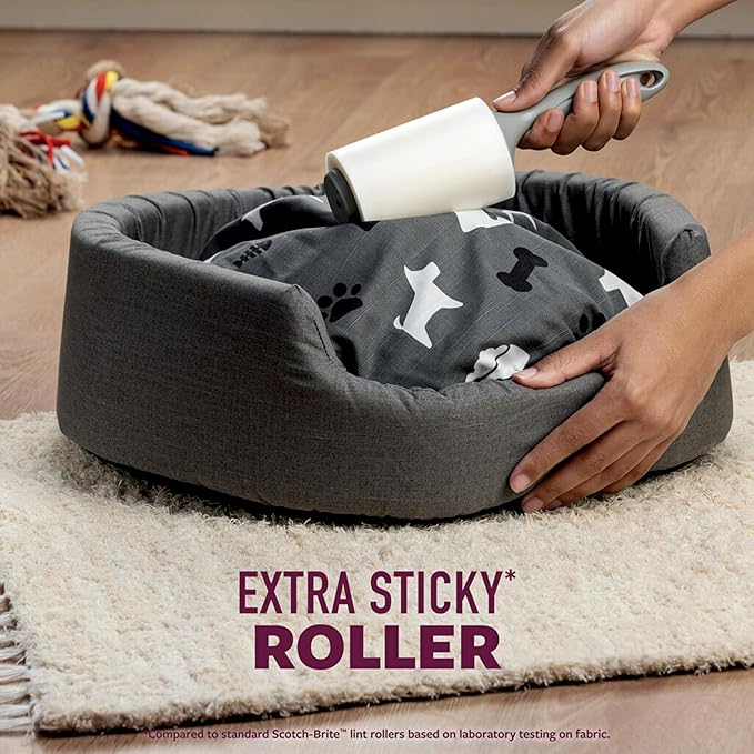 Scotch-Brite Pet Hair Pickup Extra Sticky Lint Roller, Designed for Removing Fur + Fluff on Couches, Clothes, Dog and Cat Beds, & More, 2 Pack, 140 Easy-Tear Adhesive Sheets Total