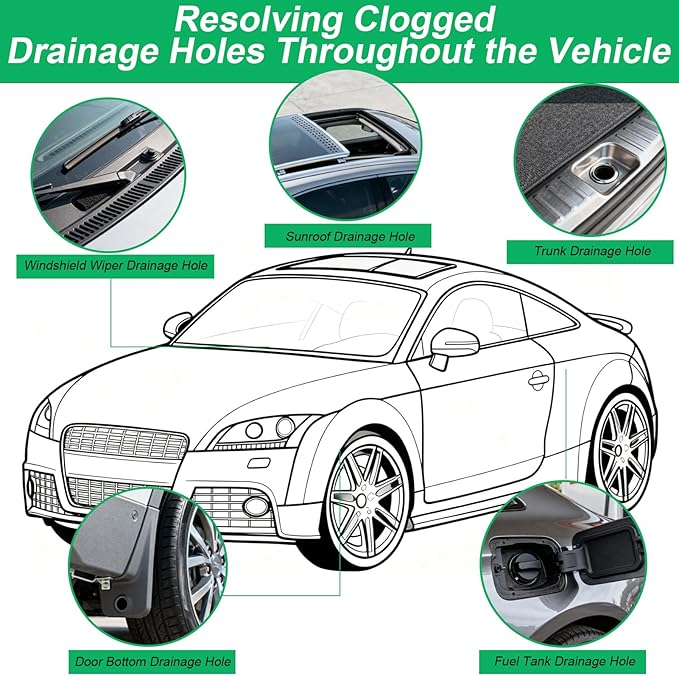 XANGNIER Auto Sunroof Drain Cleaning Tool, 118in Extra Long Flexible Car Sun Roof Drain Cleaner Unclogger for Windshield Wiper & Trunk Drain Holes