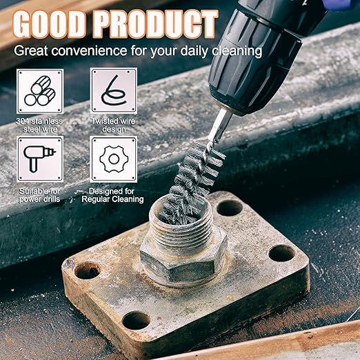Wire Brush for Drill 10Pcs, Bore Brush Set 10 Size, Drill Brush, Wire Brushes for Cleaning, Drill Brush Attachments with 1/4" Hex Shank and Twisted Stainless Steel Bristles for Power Drill