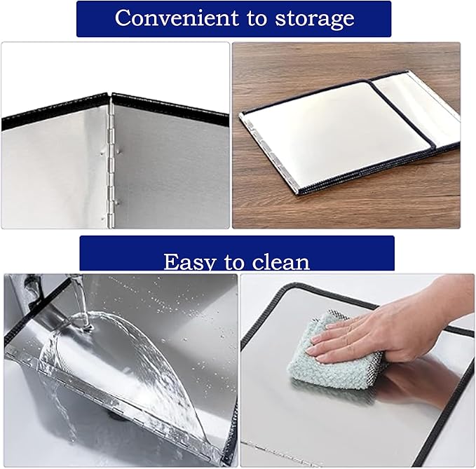 3-Sided Splatter Guard - Stainless Steel Foldable Grease Splatter Screen for Frying Pan, Nonstick & Heat Resistant Stove Top Shield, Stops Oil Splashes for Safer Cooking