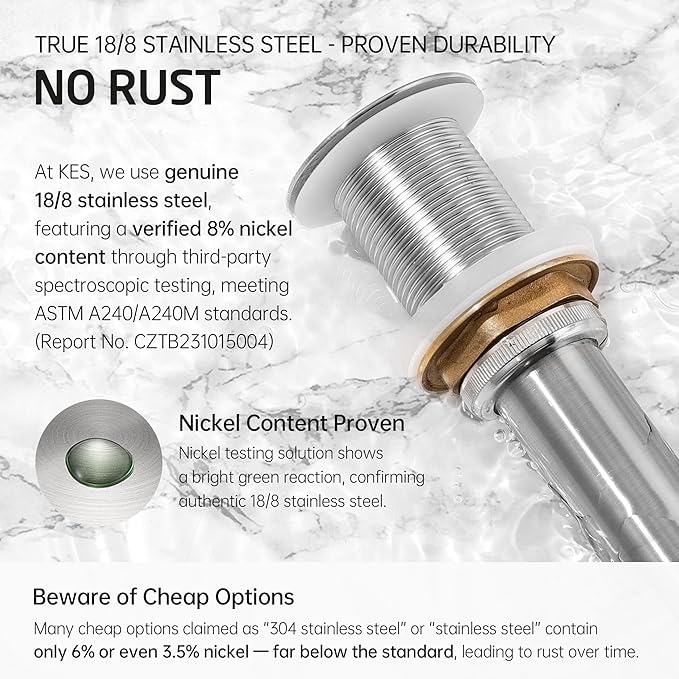 KES Faster Drainage Bathroom Sink Drain Without Overflow, Anti-Clog Open Grid Design, Brushed Nickel Vessel & Vanity Drain Strainer, Stainless Steel & Brass, S2021D-BN