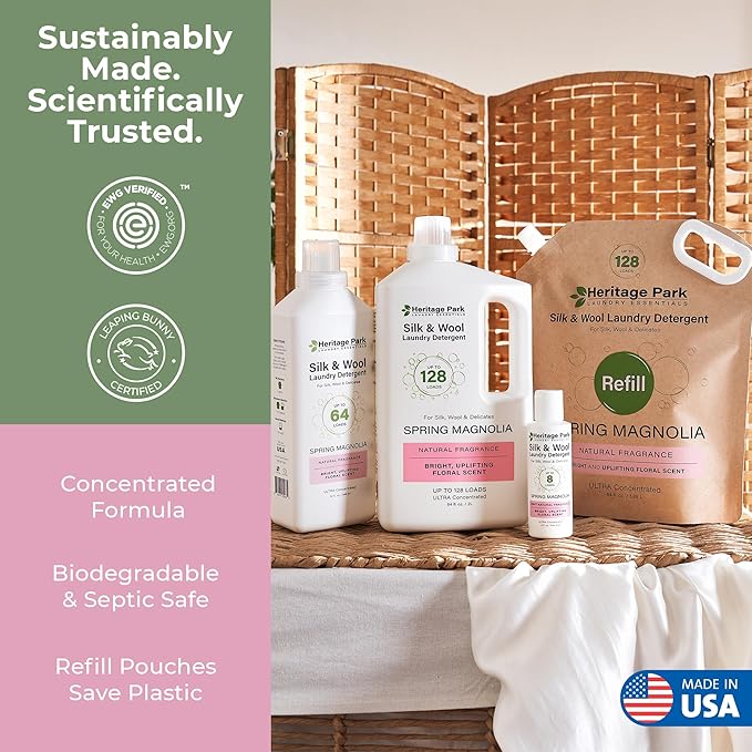 Heritage Park Silk & Wool Spring Magnolia Floral Scent, pH-Neutral Laundry Detergent - Enzymes-Free, Ultra Concentrated (4 fl oz Trial Size)